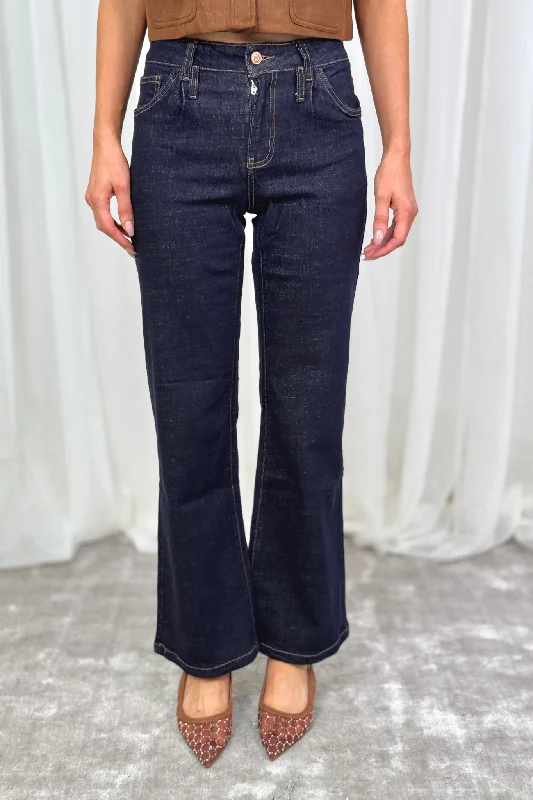 Kitty Pleat Front Wide Leg Jeans In Dark Wash