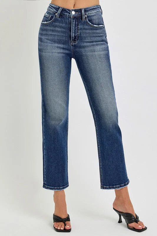 Destiny High Rise Crop Straight Leg Jeans Dark Wash