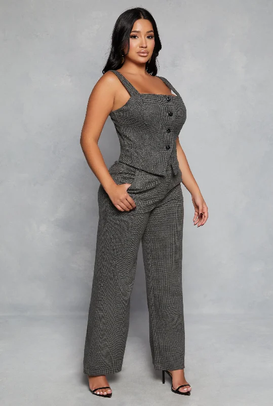 Houndstooth Wide Leg Dress Pant