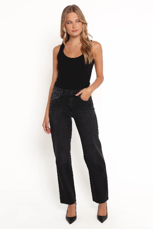 Nathan High Rise Relaxed Straight Jean - Washed Black