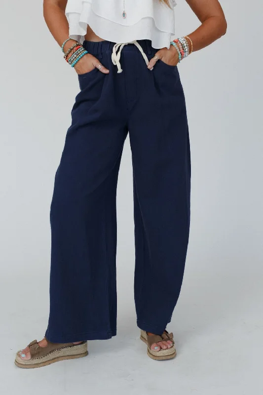 Groove Out Wide Leg Pants - Navy